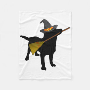 Fun Halloween Black Lab Dog Cute Witch Hat Broom Fleece Blanket