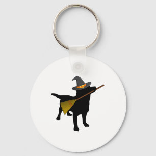 Fun Halloween Black Lab Dog Cute Witch Hat Broom Key Ring