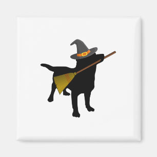 Fun Halloween Black Lab Dog Cute Witch Hat Broom Magnet