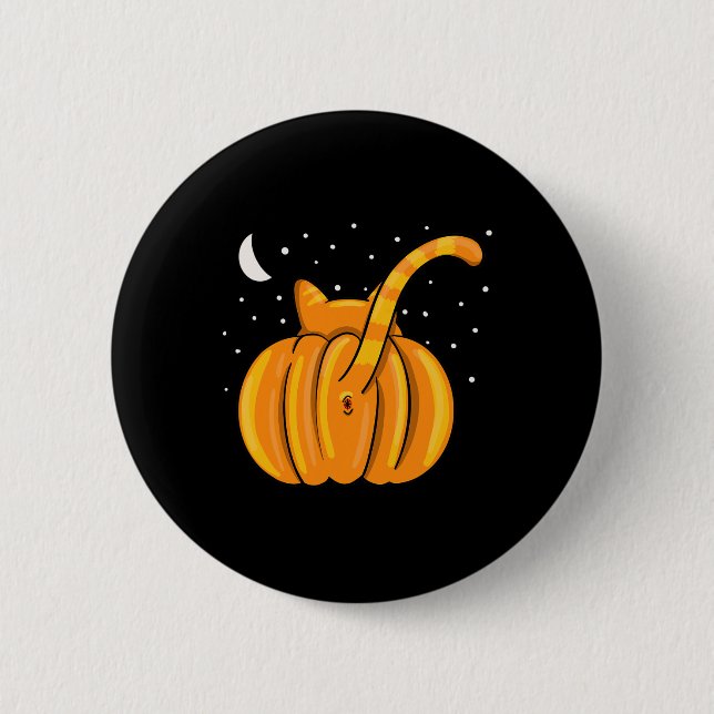 Fun Halloween Cat Butt Pumpkin Orange Tab 6 Cm Round Badge (Front)