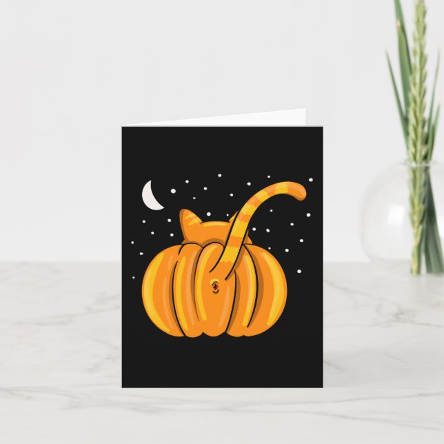 Fun Halloween Cat Butt Pumpkin Orange Tab Card (Front)