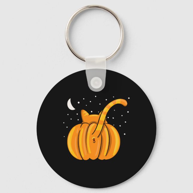 Fun Halloween Cat Butt Pumpkin Orange Tab Key Ring (Front)