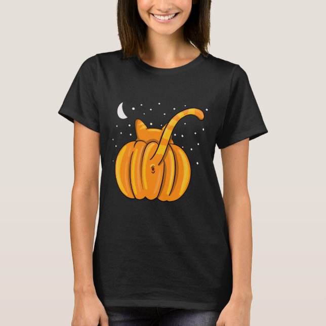 Fun Halloween Cat Butt Pumpkin Orange Tab  T-Shirt (Front)