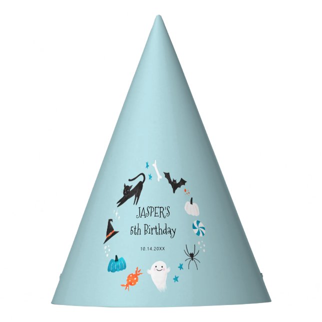 Fun Halloween Creature Blue Birthday Party Party Hat (Front)