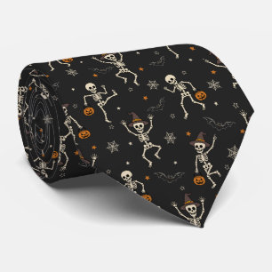 Fun Halloween Dancing Skeleton Pattern Black Tie