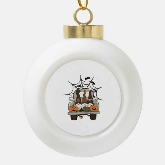 Fun Halloween Designs Halloween Gnomes on a Ceramic Ball Christmas Ornament (Front)