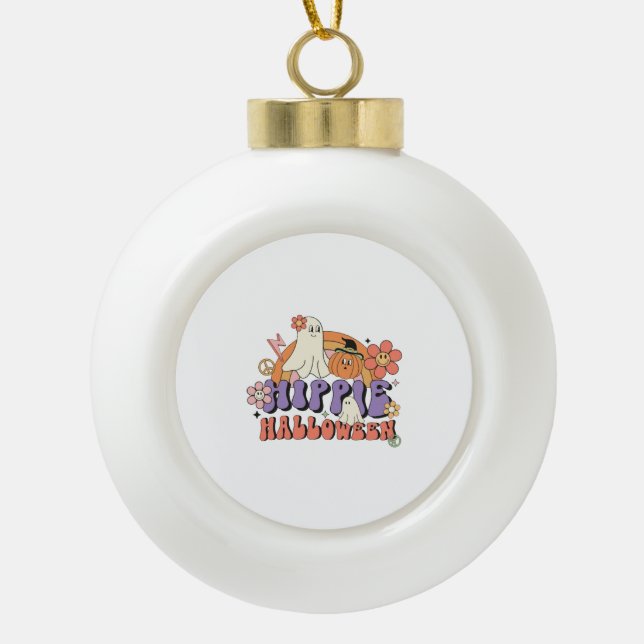 Fun Halloween Designs Hippie Halloween Retro Ceramic Ball Christmas Ornament (Front)
