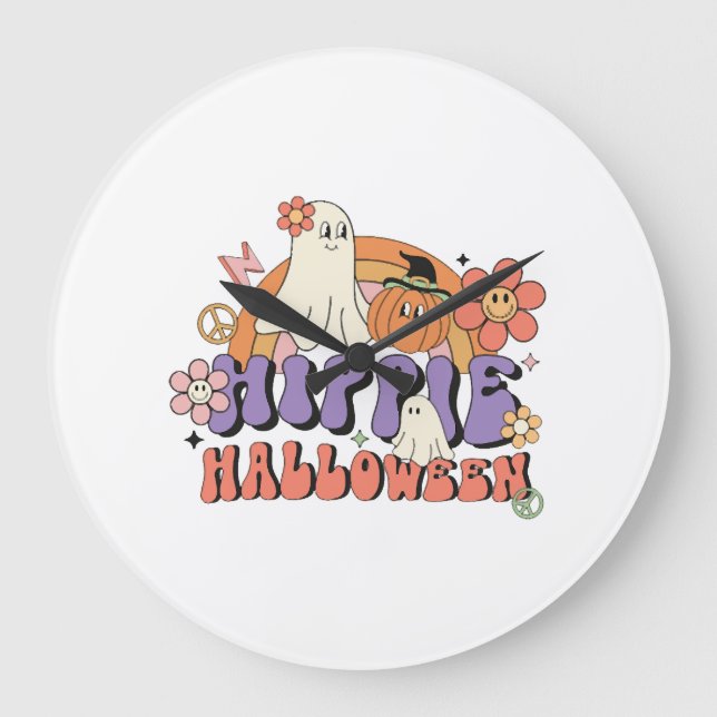 Fun Halloween Designs Hippie Halloween Retro Large Clock (Front)