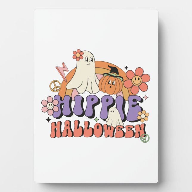 Fun Halloween Designs Hippie Halloween Retro Plaque (Front)