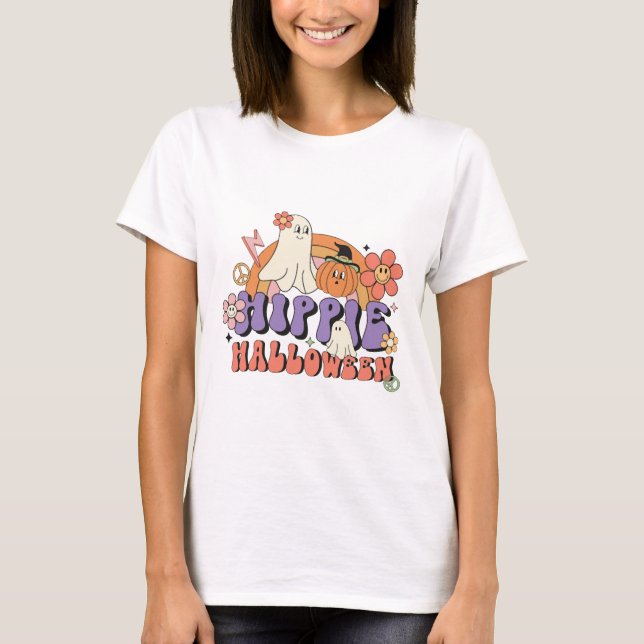 Fun Halloween Designs Hippie Halloween Retro T-Shirt (Front)