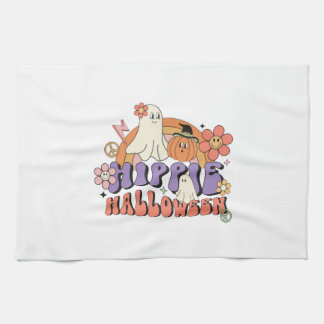 Fun Halloween Designs Hippie Halloween Retro Tea Towel