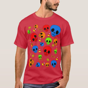Fun Halloween Elements in Bright Colour Pattern T-Shirt