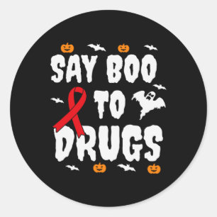 Fun Halloween Gift Say Boo To Drugs Awareness Red Classic Round Sticker