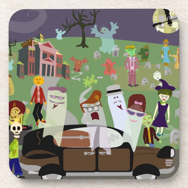Fun Halloween Graveyard Party Illustration Coaster (Front)