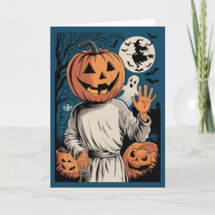 Fun Halloween Hello Vintage Pumpkin Head Holiday Card