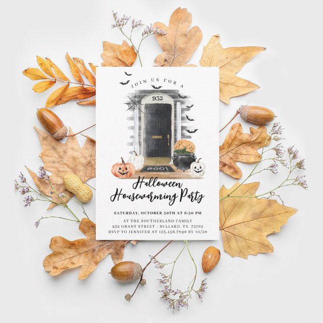 Fun Halloween Housewarming Party Black Front Door Announcement (Creator Uploaded)