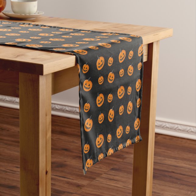 Fun Halloween Jack-O-Lanterns Pattern Short Table Runner (In Situ)