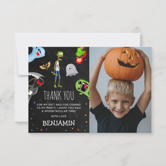 Fun Halloween Kids Birthday Party Photo  Thank You Card (Front)