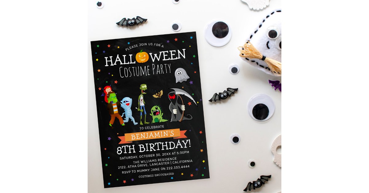 Fun Halloween Kids Costume Birthday Party Invitation | Zazzle