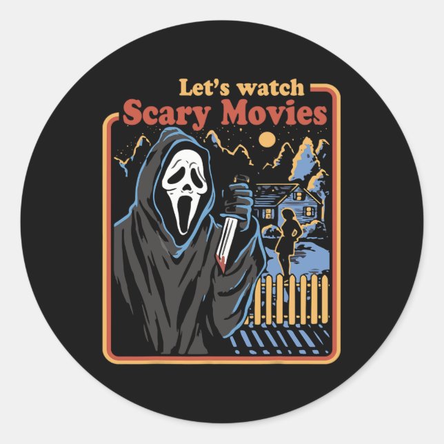 Fun Halloween Let’s Watch Horror Movies Ghost  Classic Round Sticker (Front)
