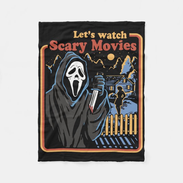Fun Halloween Let’s Watch Horror Movies Ghost  Fleece Blanket (Front)