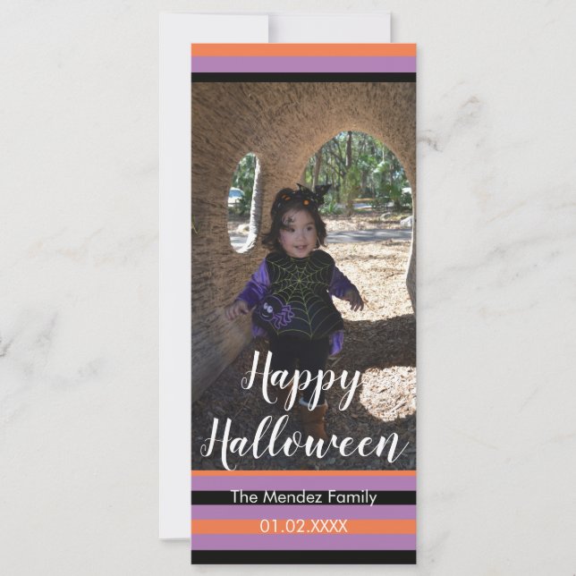 Fun Halloween Orange Black Photo Card (Front)