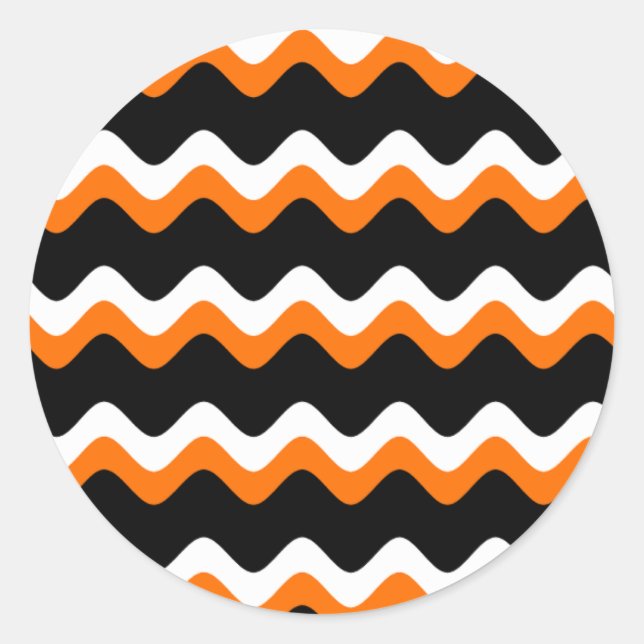 Fun Halloween Orange, Black & White Pattern Classic Round Sticker (Front)