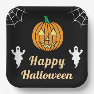 Fun Halloween Party Cute Ghosts Pumpkin Spider Web Paper Plate