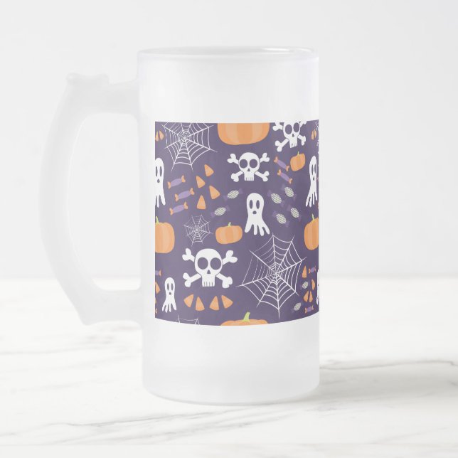 Fun Halloween Pattern Frosted Glass Beer Mug (Left)