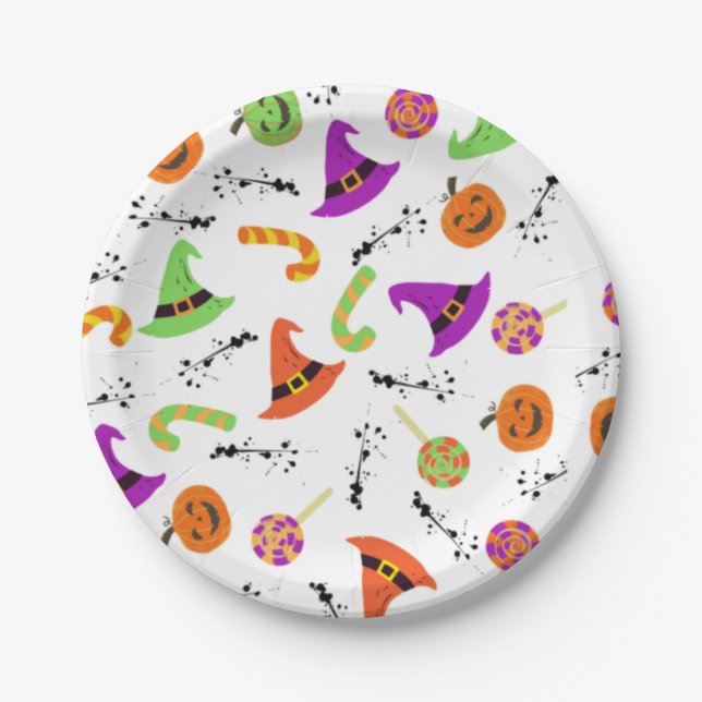 Fun Halloween Patterned Paper Plates (Front)