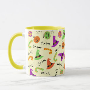 Fun Halloween Patterned Yellow Background Mug