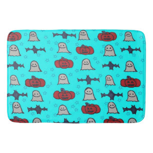 Fun Halloween Print on Blue  Bath Mat