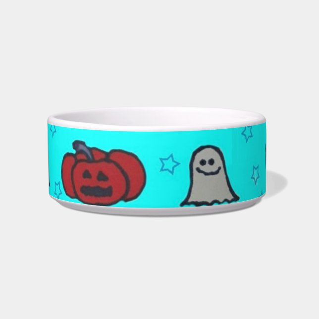 Fun Halloween Print on Blue  Bowl (Front)