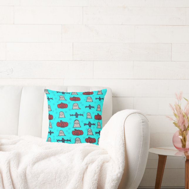 Fun Halloween Print on Blue Cushion (Couch)
