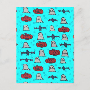 Fun Halloween Print on Blue  Postcard
