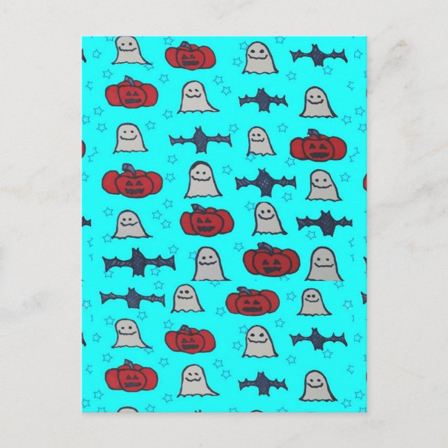 Fun Halloween Print on Blue  Postcard (Front)