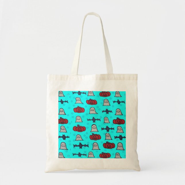 Fun Halloween Print on Blue Tote Bag (Front)