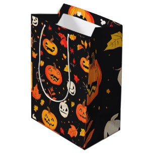 Fun Halloween Pumpkin and Leaves Print Medium Gift Bag