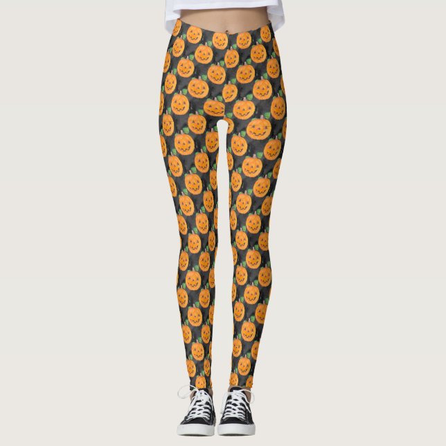 Fun Halloween Pumpkin Design Leggings (Front)