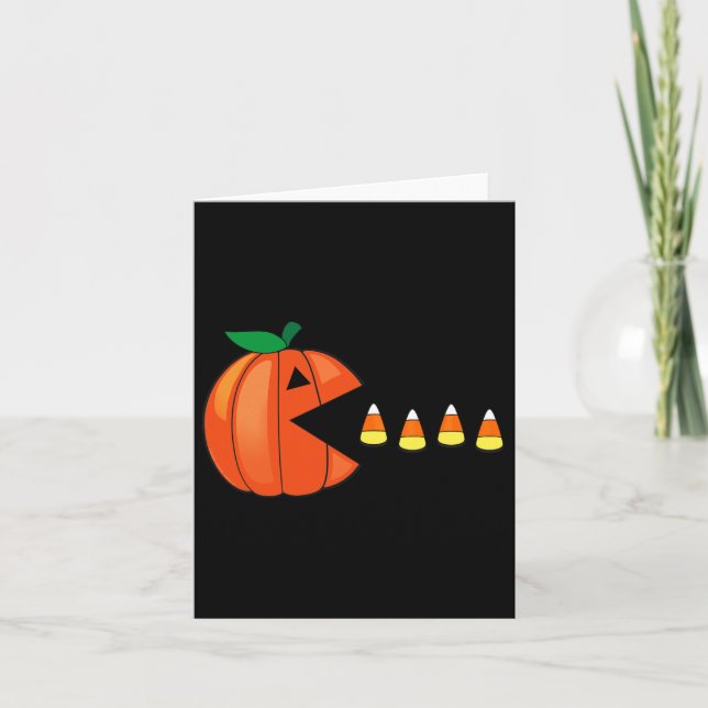 Fun Halloween Pumpkin Eating Candy Corn  Card (Front)