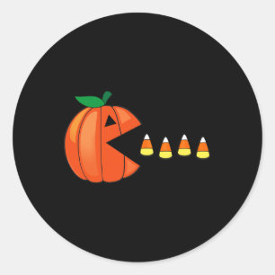 Fun Halloween Pumpkin Eating Candy Corn Classic Round Sticker