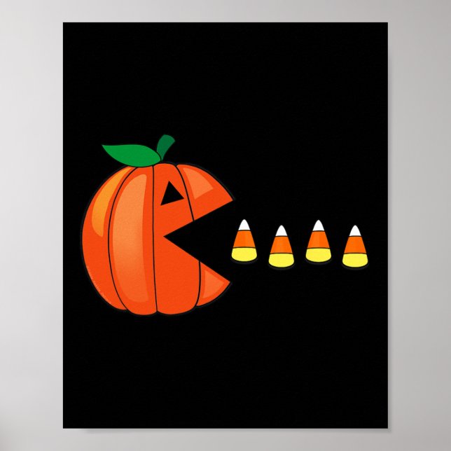 Fun Halloween Pumpkin Eating Candy Corn  Poster (Front)