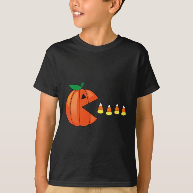 Fun Halloween Pumpkin Eating Candy Corn  T-Shirt (Front)