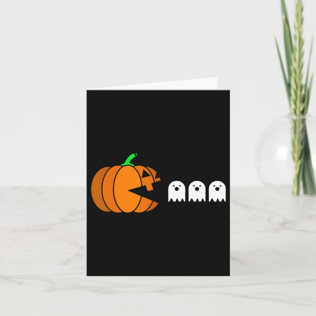 Fun Halloween Pumpkin Eating Ghost  Card (Front)