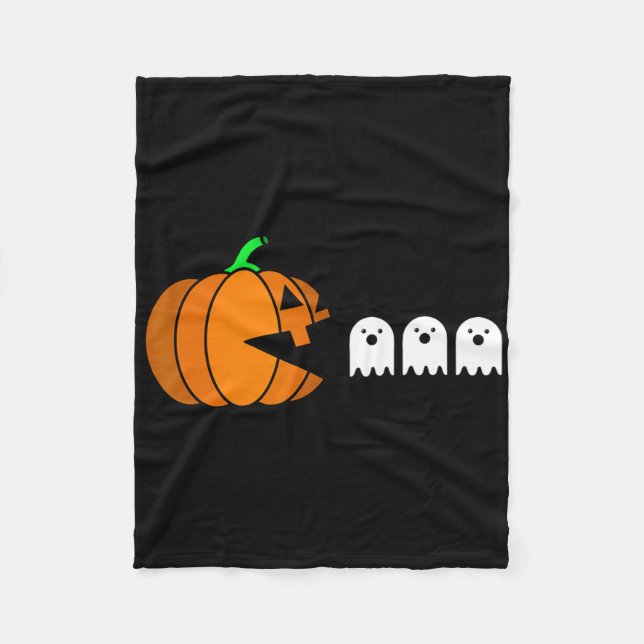 Fun Halloween Pumpkin Eating Ghost  Fleece Blanket (Front)