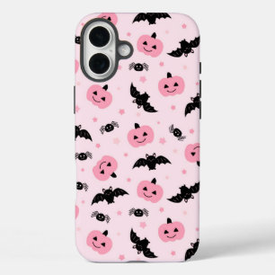 Fun Halloween Pumpkins and Bat Pattern iPhone 16 Plus Case