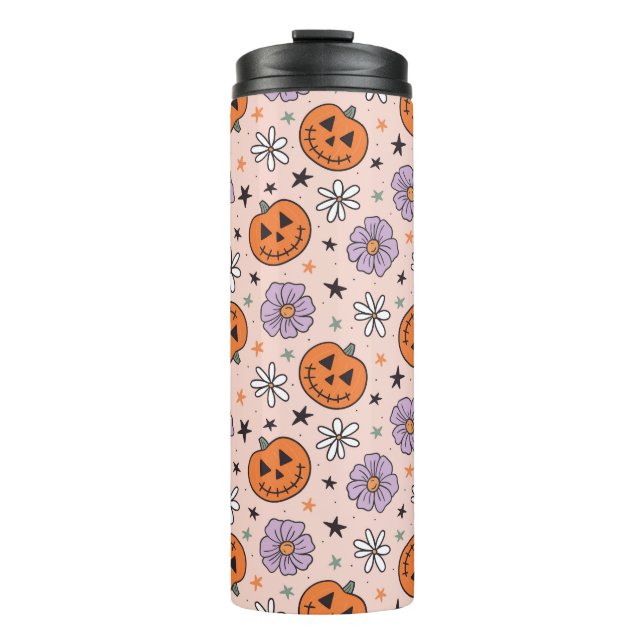 Fun Halloween Pumpkins and Flowers Pattern Thermal Tumbler (Front)