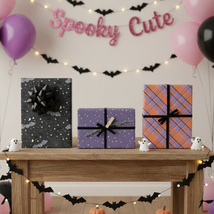 Fun Halloween Purple and Black Cute Girl Bats Wrapping Paper Sheet