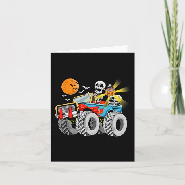 Fun Halloween Skeleton Monster-Truck Kids Boys Tod Card (Front)