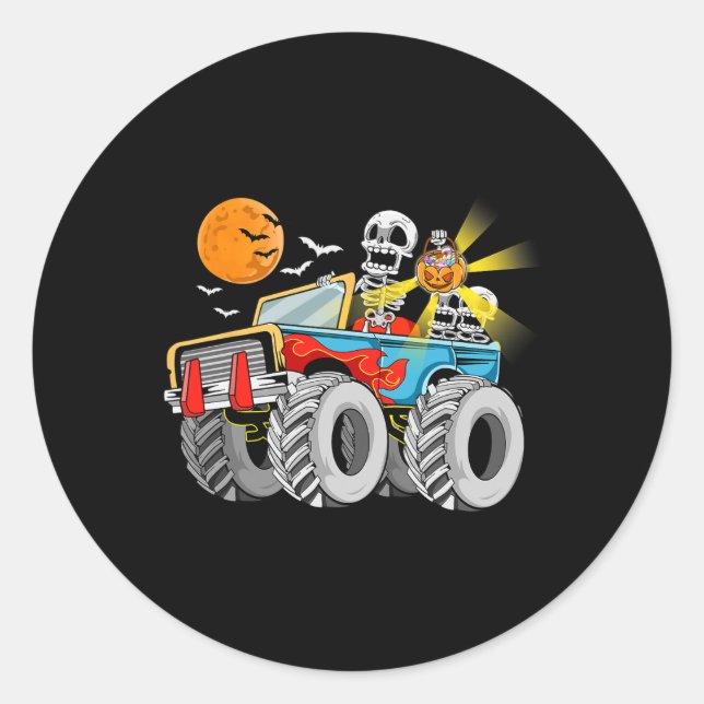Fun Halloween Skeleton Monster-truck Kids Boys Tod Classic Round Sticker (Front)